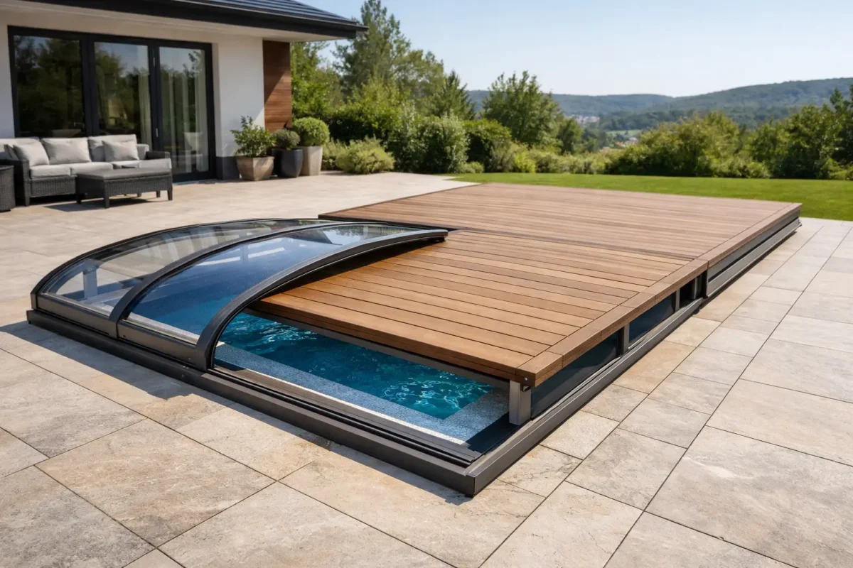 Acoperire piscină cu terasă glisantă