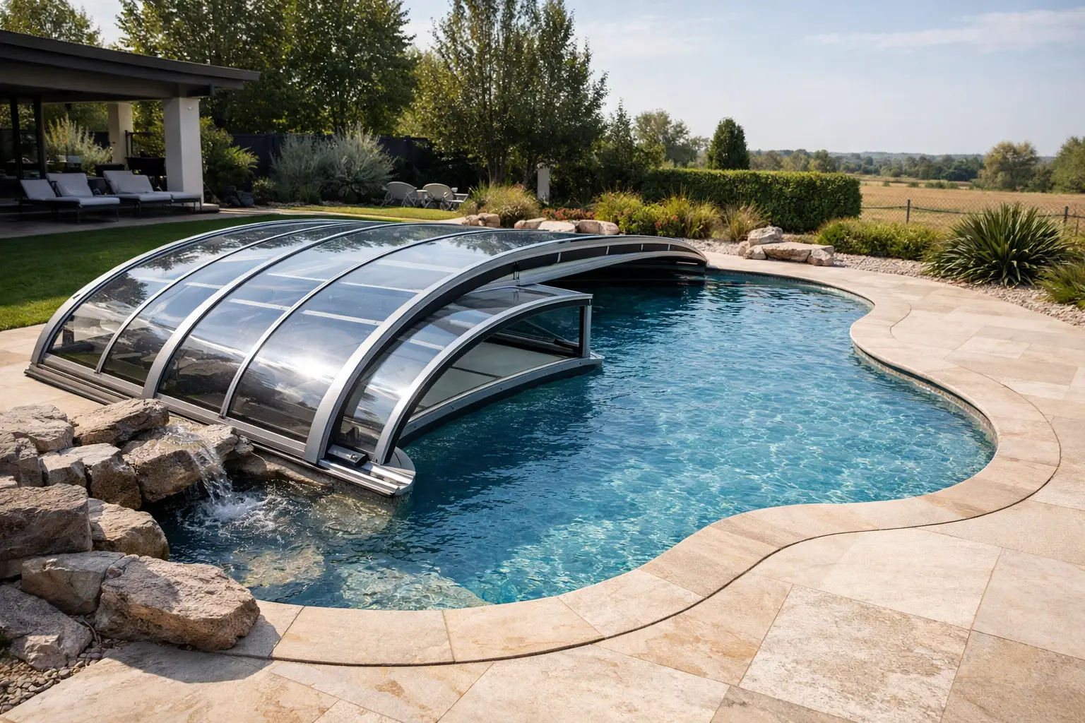 Ce sistem acoperă o piscină neregulată?